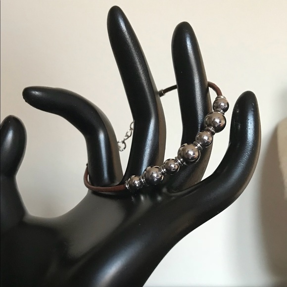 Agatha Paris Brown Leather & Silver Bead Bracelet - Picture 2 of 5
